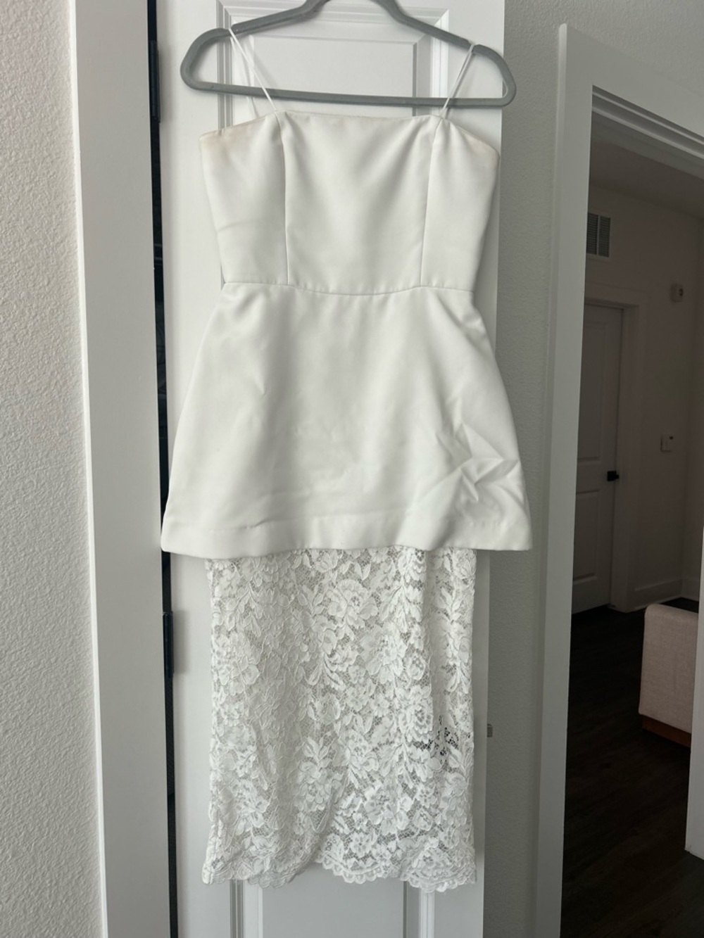 Amanda Uprichard White Lace Peplum Midi Dress